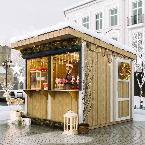 TIMBELA - Grand stand marché avec comptoir 5,9 m2 - H240x248x305 cm - Construction de Panneaux LP Smartside - Timbela M950-CAVERN STEEL - large