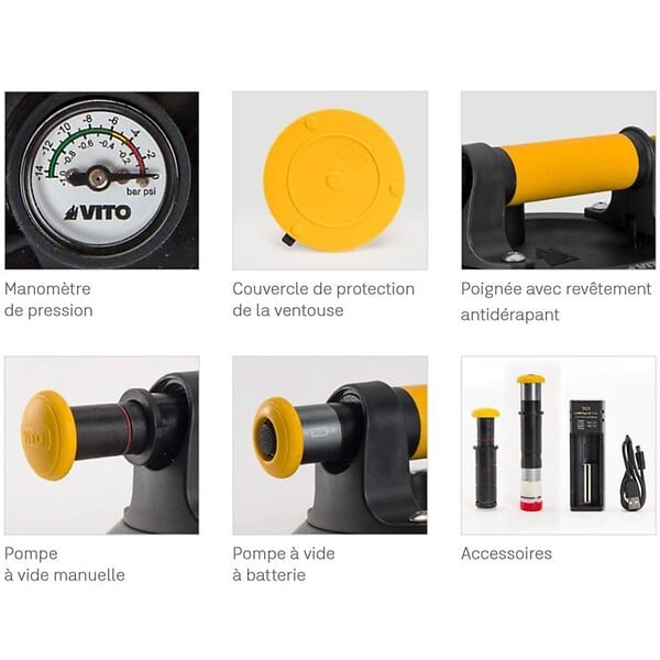 VITO - Ventouse à carrelage avec Pompe Ø 200mm Batterie 3,7V 2,0Ah Charge 120Kg VITO - large