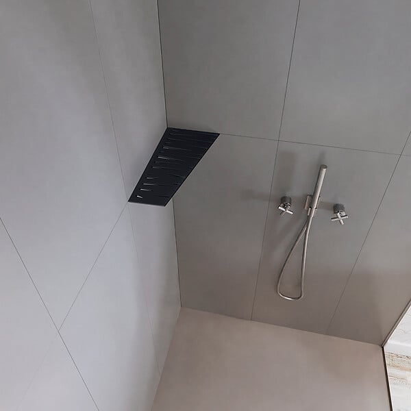 U-TILE - Etagère de douche en acier inox noir 26,2 x 12/7 cm x 2 mm - Rectangulaire design Tiger - fixation sans perçage - large