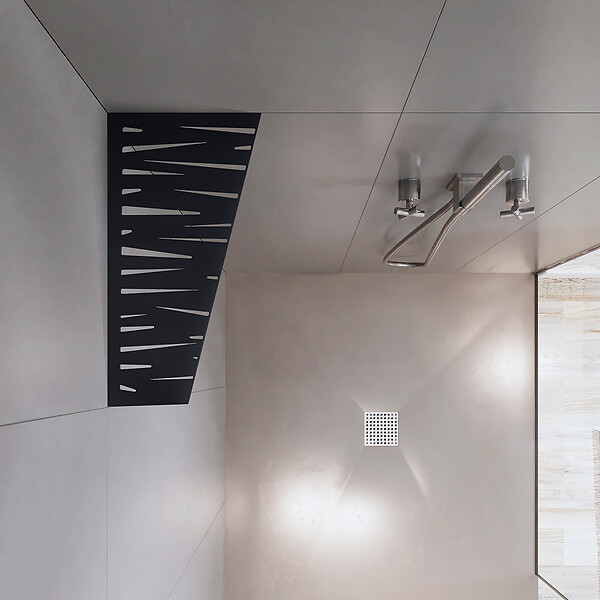 U-TILE - Etagère de douche en acier inox noir 26,2 x 12/7 cm x 2 mm - Rectangulaire design Tiger - fixation sans perçage - large