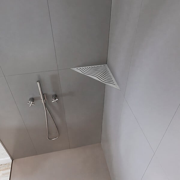 U-TILE - Etagère de douche en acier inox 20,4 x 20,4 cm x 2 mm - Triangulaire design Aqua - fixation sans perçage - large