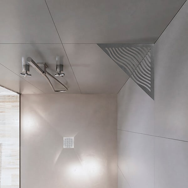 U-TILE - Etagère de douche en acier inox 20,4 x 20,4 cm x 2 mm - Triangulaire design Aqua - fixation sans perçage - large