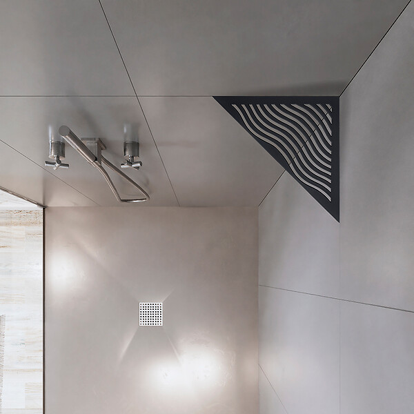 U-TILE - Etagère de douche en acier inox noir 20,4 x 20,4 cm x 2 mm - Triangulaire design Aqua - fixation sans perçage - large