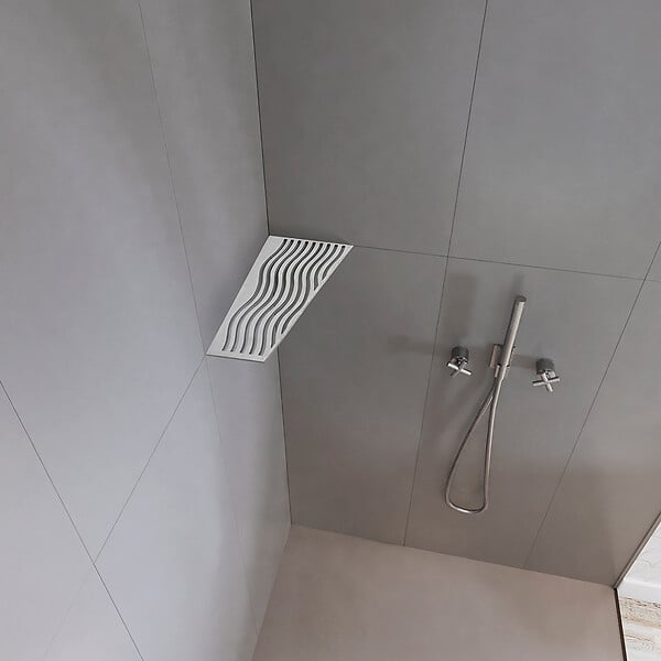 U-TILE - Etagère de douche en acier inox 26,2 x 12/7 cm x 2 mm - Rectangulaire design Aqua - fixation sans perçage - large