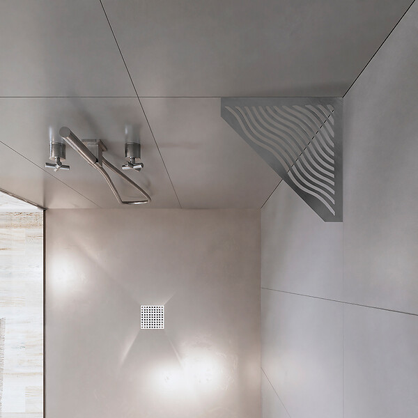 U-TILE - Etagère de douche en acier inox 20,4 x 20,4 cm x 2 mm - Pentagone design Aqua - fixation sans perçage - large