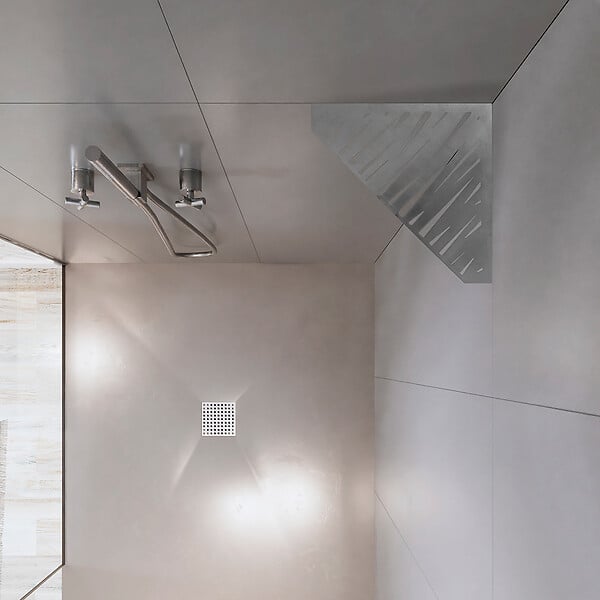 U-TILE - Etagère de douche en acier inox 20,4 x 20,4 cm x 2 mm - Pentagone design Tiger - fixation sans perçage - large