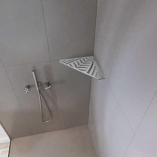 U-TILE - Etagère de douche en acier inox 20,4 x 20,4 cm x 2 mm - Pentagone design Jungle - fixation sans perçage - large