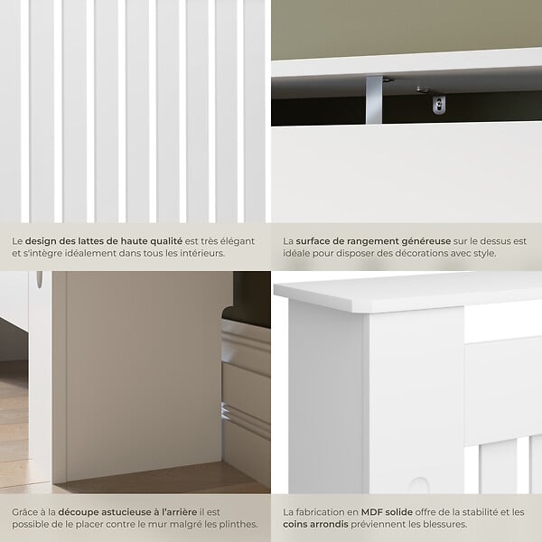 TECTAKE - Cache-radiateur VILA design à lattes avec étagère blanc - large
