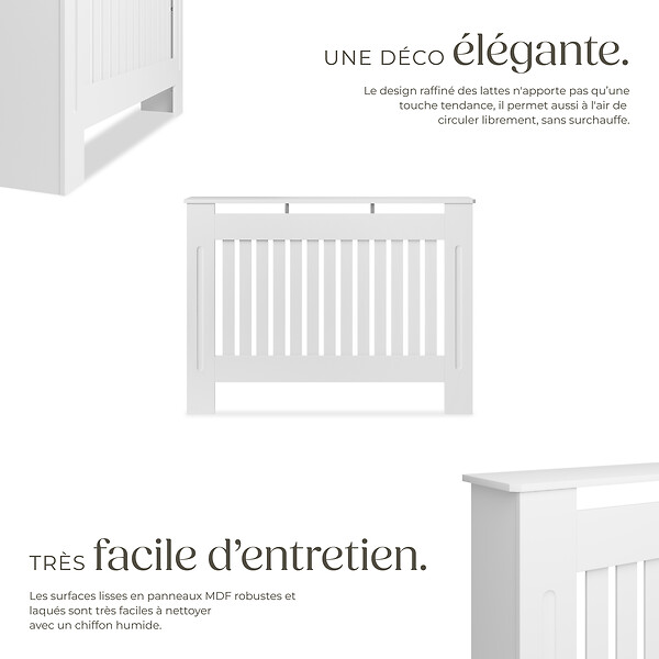 TECTAKE - Cache-radiateur VILA design à lattes avec étagère blanc - large