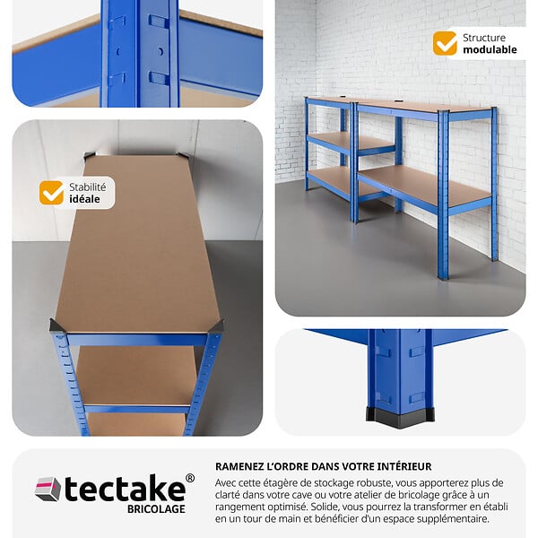 TECTAKE - Etagères charges lourdes à 5 niveaux bleu - large