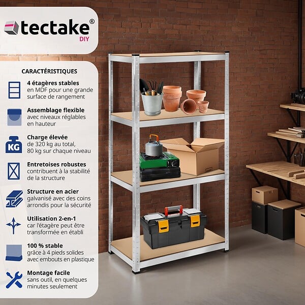 TECTAKE - Étagère robuste pour charges lourdes argent - large