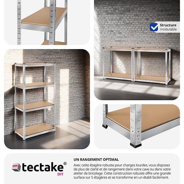 TECTAKE - Étagère robuste pour charges lourdes argent - large