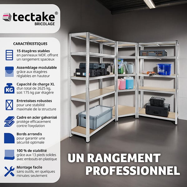 TECTAKE - Étagères lourdes GUSTAV argent - large