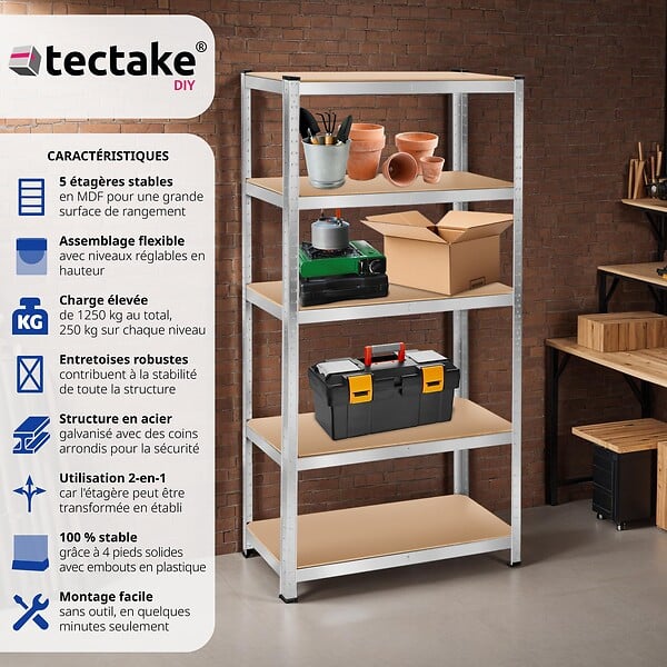 TECTAKE - Étagère robuste pour charges lourdes argent - large