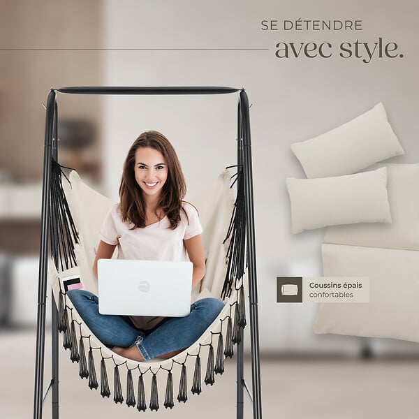TECTAKE - Fauteuil suspendu ALISON style boho avec une capacité de charge de 160kg beige - large