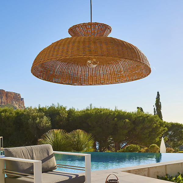 LUMISKY - Suspension Extérieure Rotin Beige D80cm Câble 5m - large