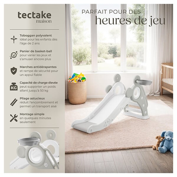 TECTAKE - Toboggan pliable JOY pour enfants avec panier de basket gris - large