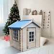 TIMBELA - Timbela M570M-1 Maison en bois pour enfants - Toit bleu - 111x113xH121cm / 0.9 m2 - SANS PLANCHER - vignette