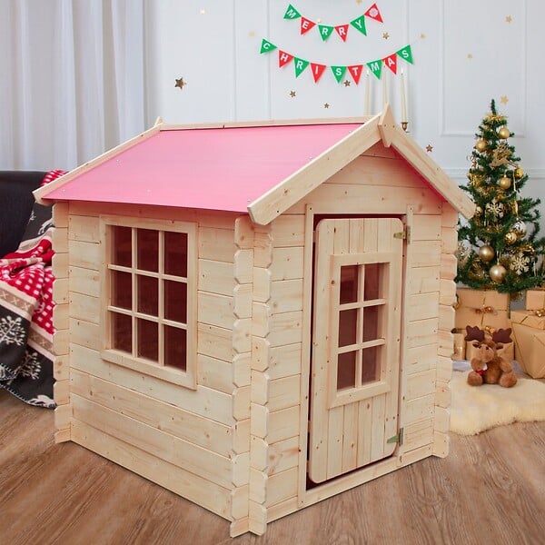 TIMBELA - Timbela M570R-1 Maison en bois pour enfants - Toit rouge - 111x113xH121cm / 0.9 m2 SANS PLANCHER - large