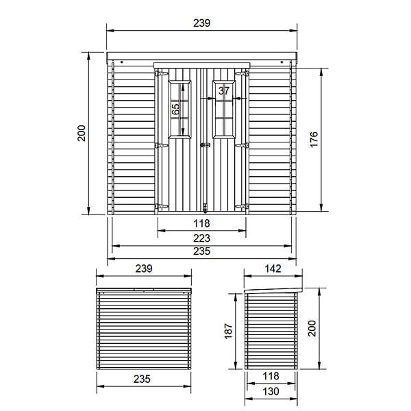 TIMBELA - Abri de jardin en bois - Stockage extérieur l239xL142xH200cm/2.63 m2 - Petit abri à outils, Local à vélos - TIMBELA M310 C - large
