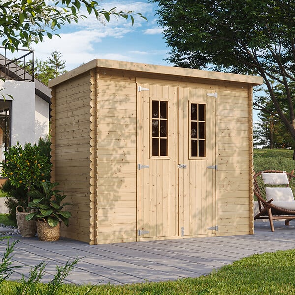 TIMBELA - Abri de jardin en bois - Stockage extérieur l239xL142xH200cm/2.63 m2 - Petit abri à outils, Local à vélos - TIMBELA M310 C - large