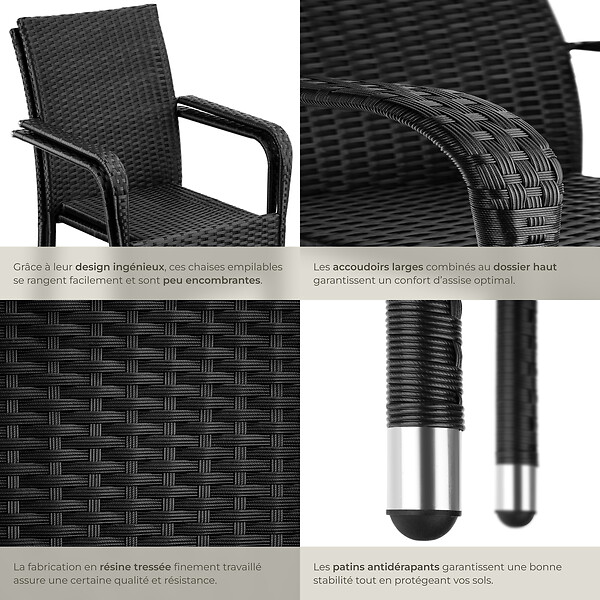 TECTAKE - Chaise en résine tressée GIRONA avec une capacité de charge de 120 kg noir - large