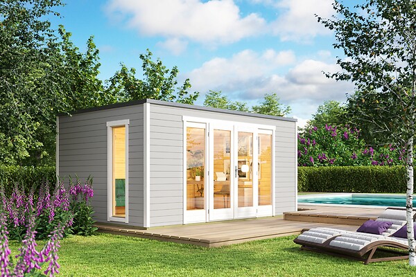 LASITAMAJA - Abris bois Palermo 2 gris clair-28mm - Surface utile 13,08 m2 - large