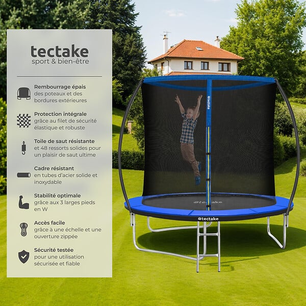 TECTAKE - Trampoline JUMPY avec filet de sécurité noir/bleu - large