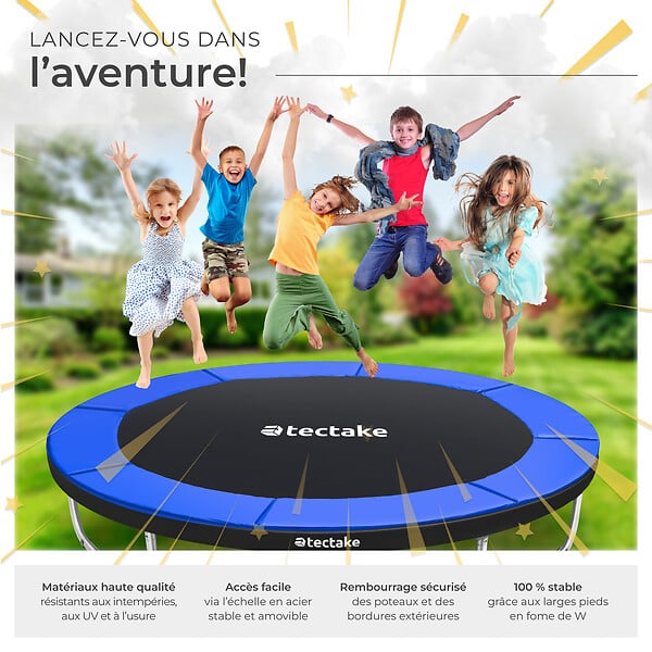 TECTAKE - Trampoline JUMPY avec filet de sécurité noir/bleu - large
