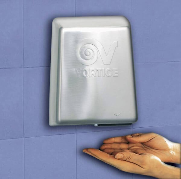 VORTICE - Sèche-mains automatique 2000 W 170 m3/h coque en acier inoxydable avec filtre anti-poussière Optimal Dry Vortice - large