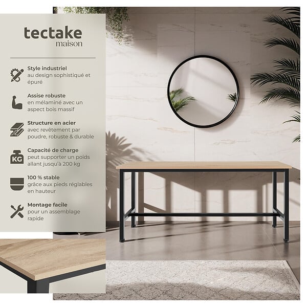 TECTAKE - 2 bancs Fairfield Bois clair industriel, Chêne Sonoma - large