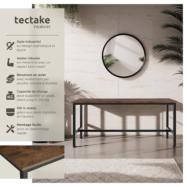 TECTAKE - 2 bancs Fairfield Bois foncé industriel, rustique - large