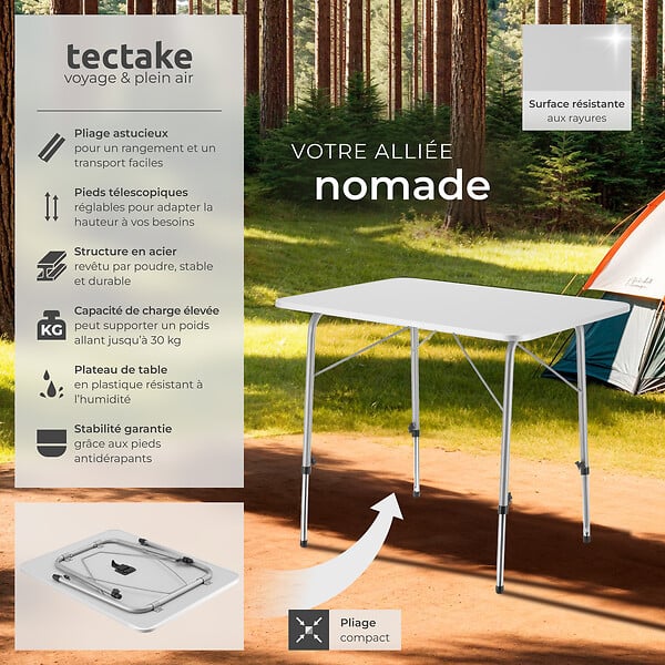 TECTAKE - Table pliante hauteur ajustable gris - large