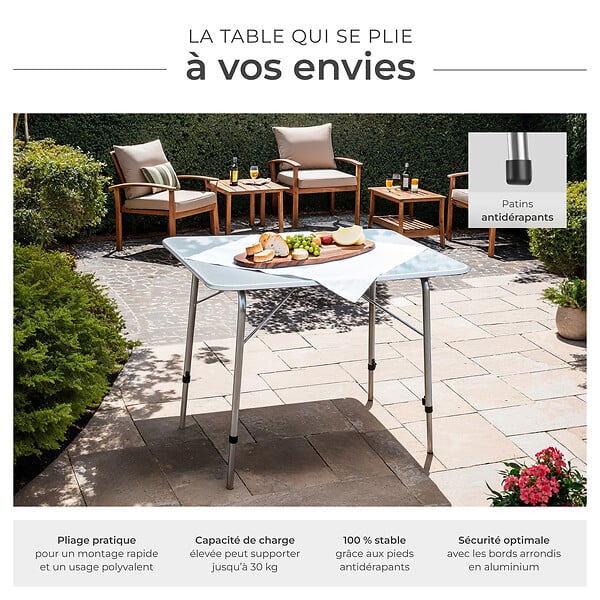 TECTAKE - Table pliante hauteur ajustable gris - large
