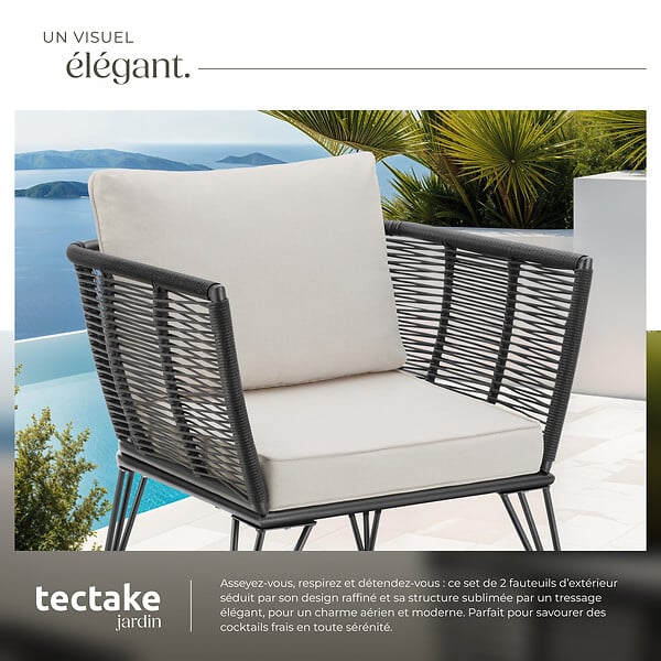 TECTAKE - Lot de fauteuils de jardin en résine tressée SUNDO gris anthracite - large