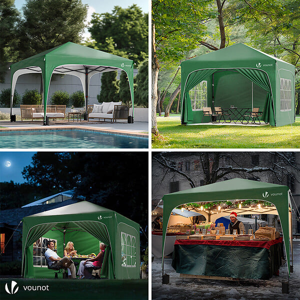 VOUNOT - Tonnelle de jardin Arquee 3x3m Pliable avec porte et fenetre amovible vert - large