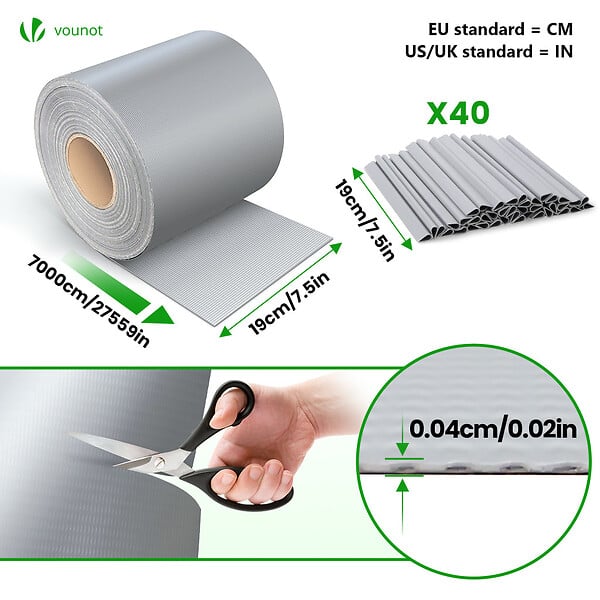 VOUNOT - Brise vue occultant PVC 450g/m2 19cm x 70m Gris clair - large
