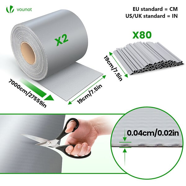 VOUNOT - Brise vue occultant PVC 450g/m2 19cm x 140m Gris clair - large
