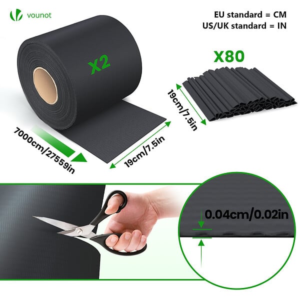 VOUNOT - Brise vue occultant PVC 450g/m2 19cm x 140m Noir - large