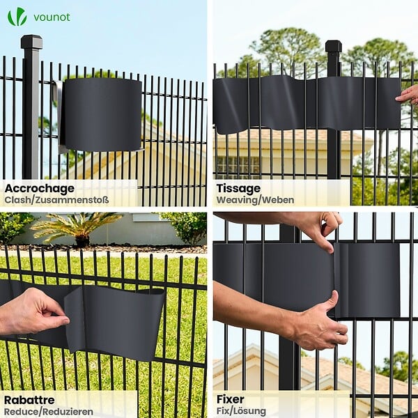 VOUNOT - Brise vue occultant PVC 450g/m2 19cm x 140m Noir - large