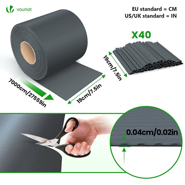 VOUNOT - Brise vue occultant PVC 450g/m2 19cm x 70m Anthracite - large