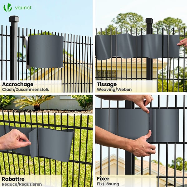 VOUNOT - Brise vue occultant PVC 450g/m2 19cm x 70m Anthracite - large