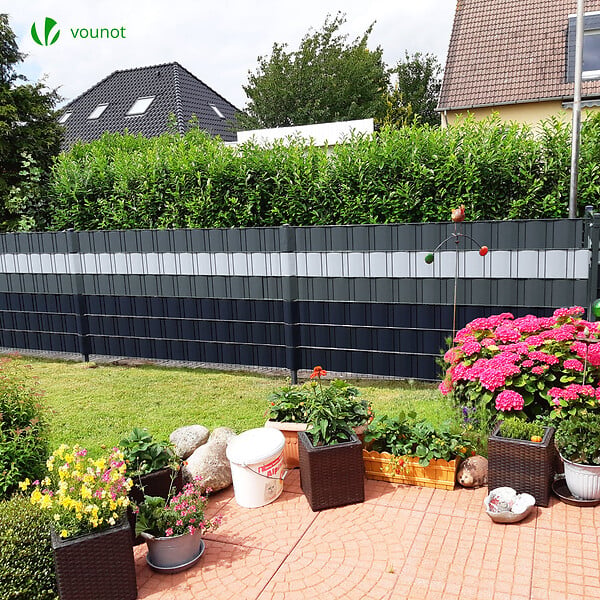VOUNOT - Brise vue occultant PVC 450g/m2 19cm x 140m Anthracite - large