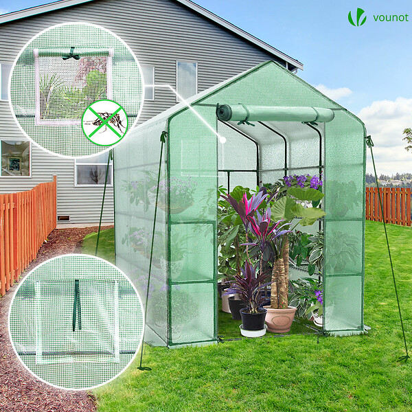 VOUNOT - Serre de jardin avec etageres et bache PE renforcee 135g/m2 143x215x195cm Vert - large