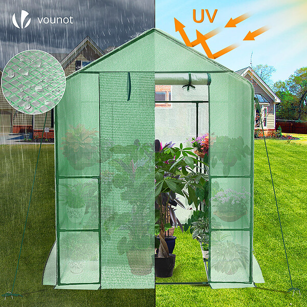 VOUNOT - Serre de jardin avec etageres et bache PE renforcee 135g/m2 143x215x195cm Vert - large