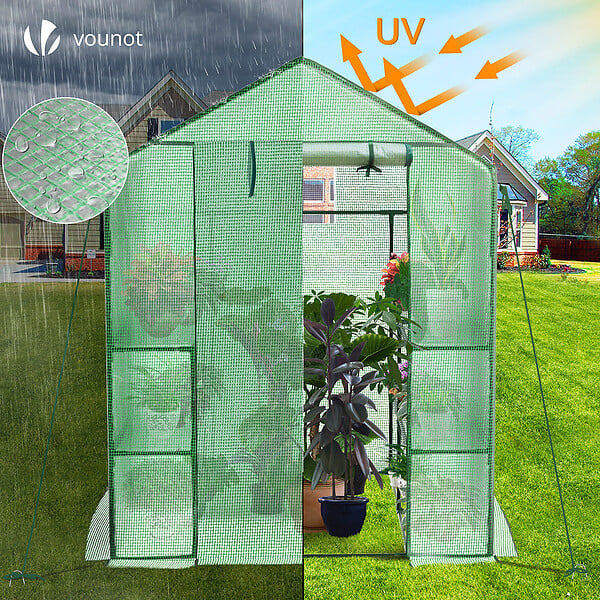 VOUNOT - Serre de jardin avec etageres et bache PE renforcee 135g/m2 143x143x195cm Vert - large