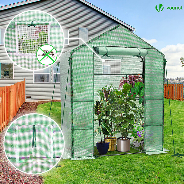 VOUNOT - Serre de jardin avec etageres et bache PE renforcee 135g/m2 143x73x195cm Vert - large