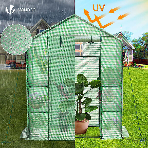 VOUNOT - Serre de jardin avec etageres et bache PE renforcee 135g/m2 143x73x195cm Vert - large