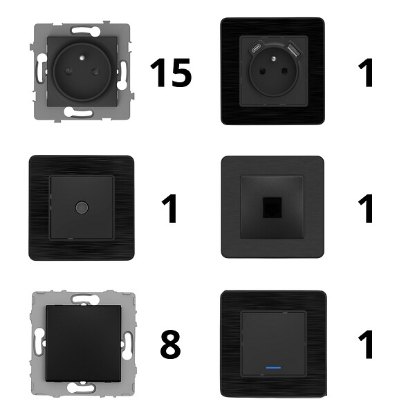 ZENITECH - Set de 2 prises 16A + 2 interrupteurs va et vient + prise RJ45 + prise TV - idéal T2 - Zenitech - large