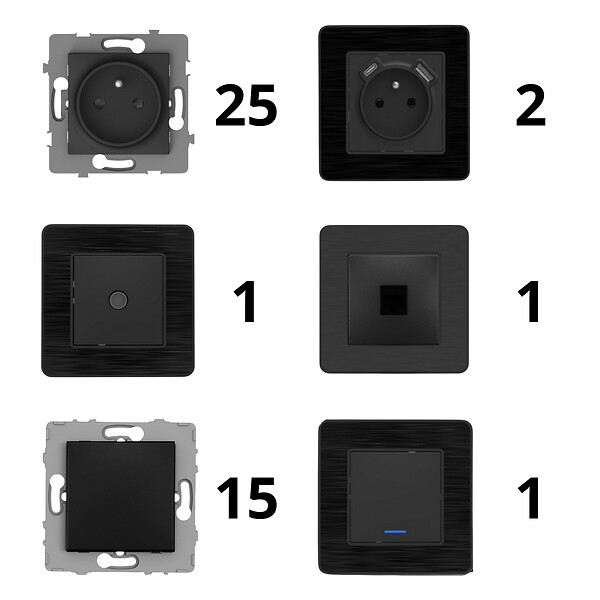 ZENITECH - Set de 2 prises 16A + 2 interrupteurs va et vient + prise RJ45 + prise TV - idéal T3 - Zenitech - large